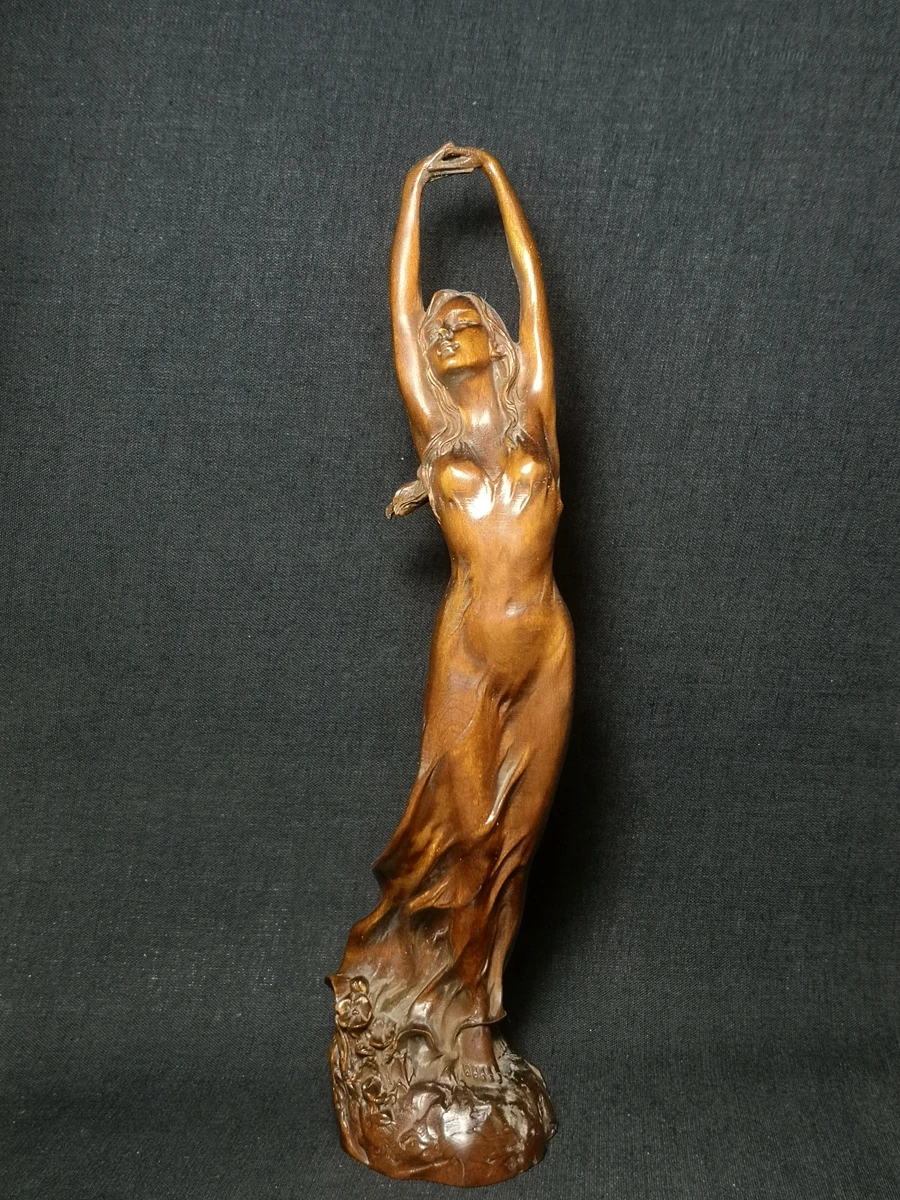 

China boxwood hand carved sexy girl Figure statue netsuke collectable H 9.0in