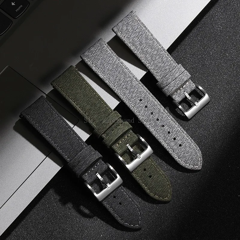 Quick Release Watch Strap Men Women Nylon Leather Band Universal Military Fabric Leather Wristband Army Sport Bracelet 20mm 22mm image 2