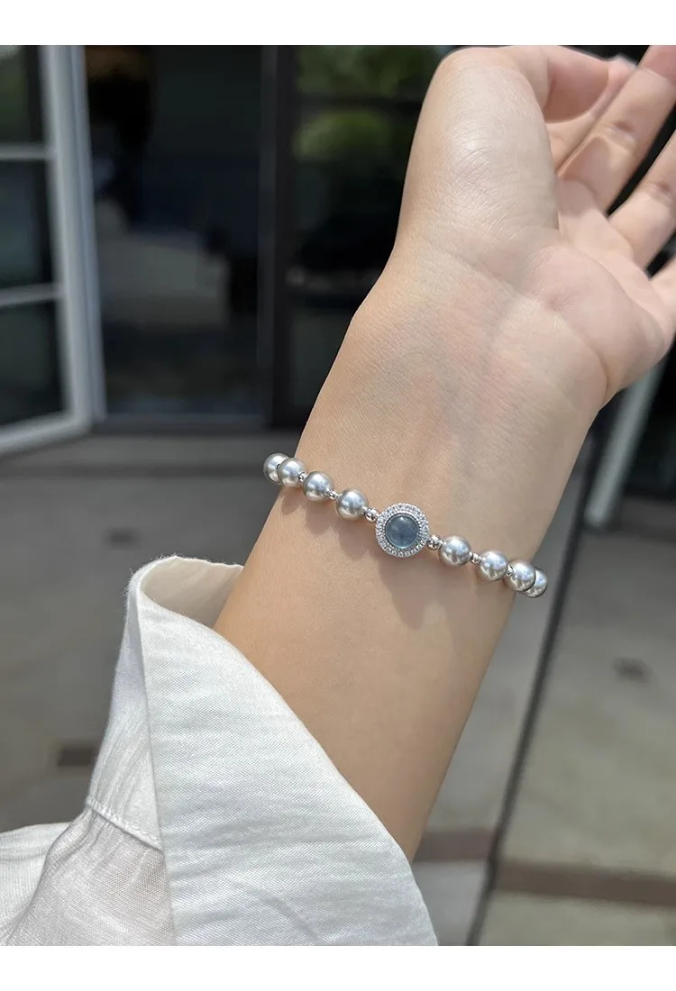 Yessy Vee Women Sparkling Aquamarine Bracelet 925 Silver Top Quality Strong Light Pearl Bracelet Luxury Elegant Hand Chain