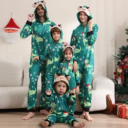 Family Christmas Pajamas Parent-child Infant Toddler Clothes Romper Cute Elk Ear Hooded Jumpsuit Overall Xmas Family Look Outfit