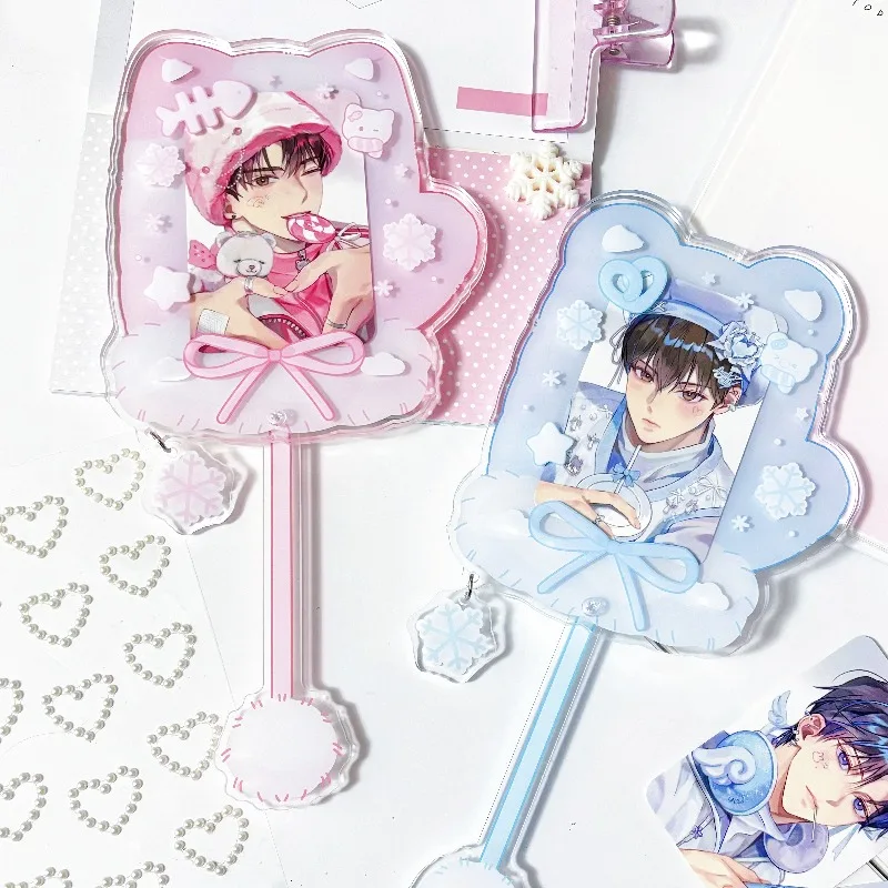 Winter Glove Magnetic Acrylic Photo Display Stick, 3inch Card & 58/65/75mm Badge Cute Frame Holder, for Anime Kpop Merch Decor