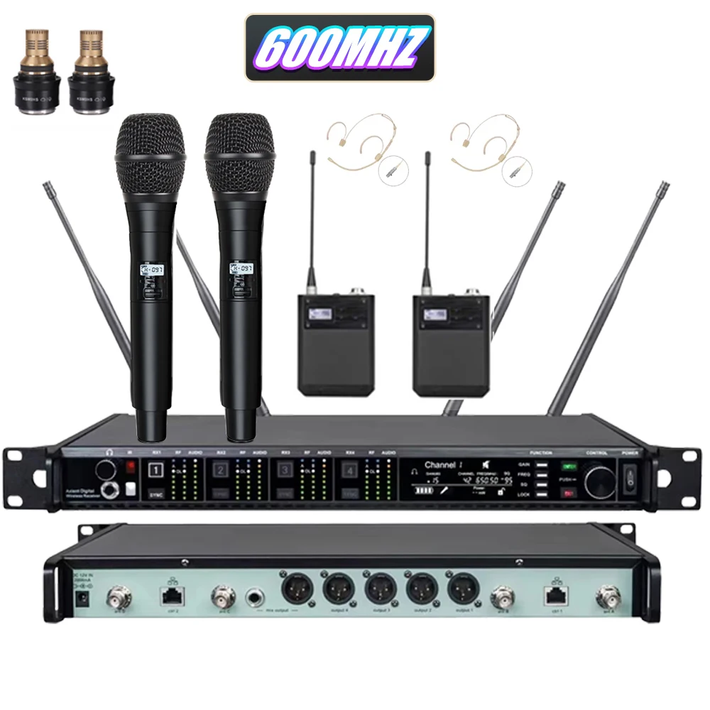Paulkitson AD4Q KSM9 Professioneel Draadloos Microfoonsysteem 4-Kanaals 500/600/900MHZ Headset Microfoon Lavalier Voor Podium Buiten