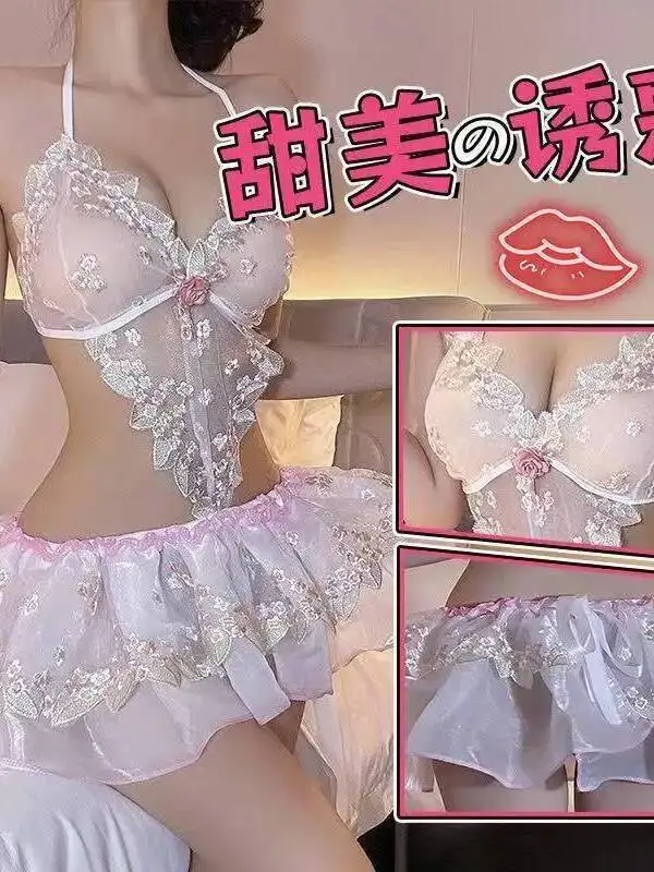 Nuevo velo de novia Sexy vestido de princesa hinchado bordado de flores Sexy lindo puro deseo encaje malla transparente vestido dulce encantador EU9O