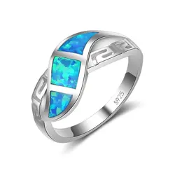 925 Sterling Silver Rings For Women/Men Wedding Engagement Jewelry Hollow Out Blue Fire Opal Party Finger Ring For Female