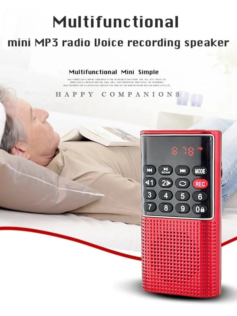 VIKEFON Tragbares Mini-FM-Radio, kabelloser Lautsprecher, MP3-Musik-Player mit Aufnahmefunktion, unterstützt Freisprechfunktion, TF-Karte, USB-Kopfhörerwiedergabe – Detail 4