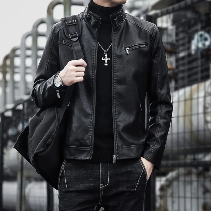 

Men Leather Suit Jacket Men Slim Fit Short Coat Men Fashion Leather jacket Streetwear Casual Blazer Jackets Male Outerwear