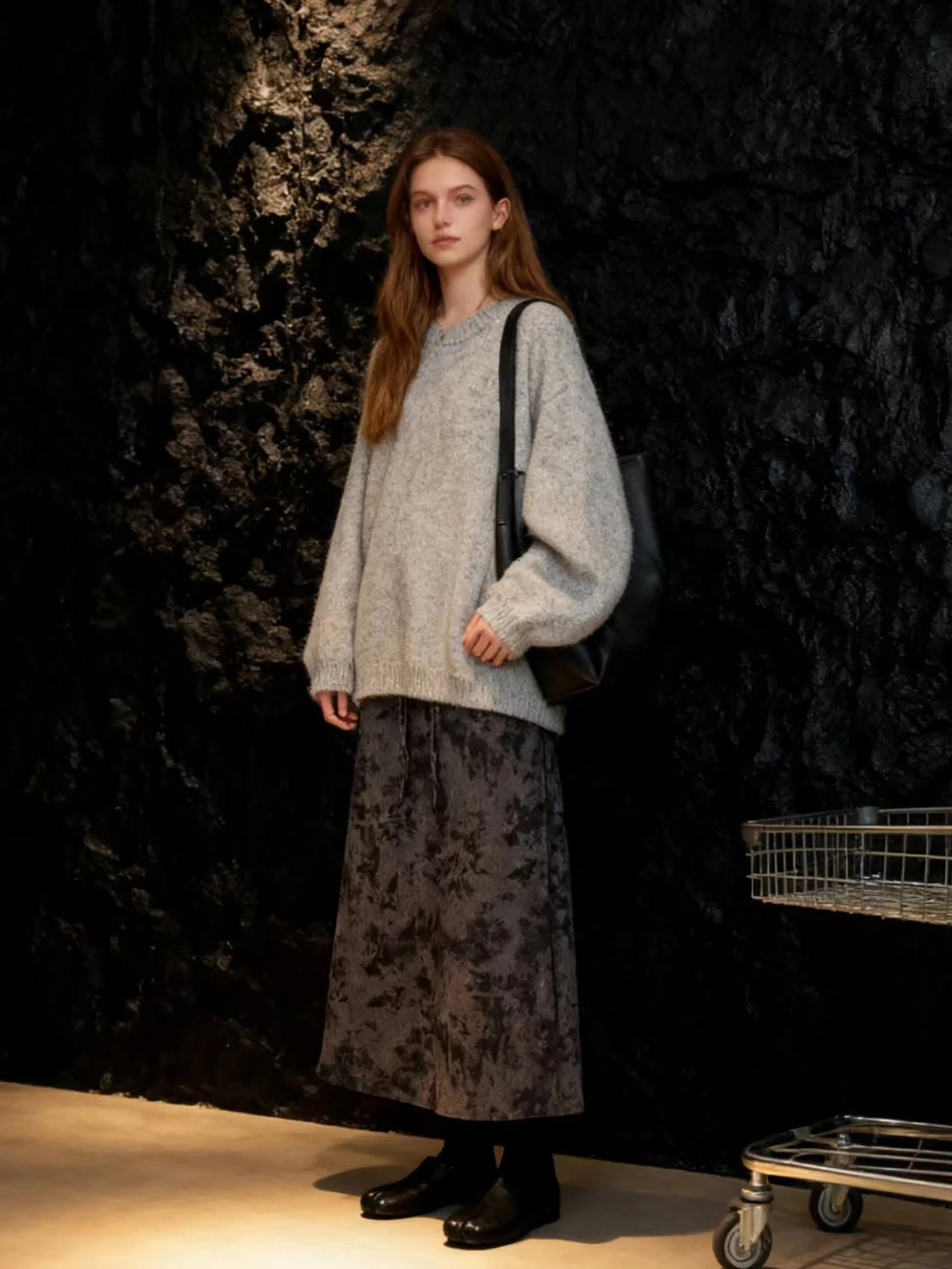 

HUAAPPUW Velvet Dstring ter Ne Print A-Line Skirt Women's High Waist Breathable Casual Skirt Autumn Winter New Arrival