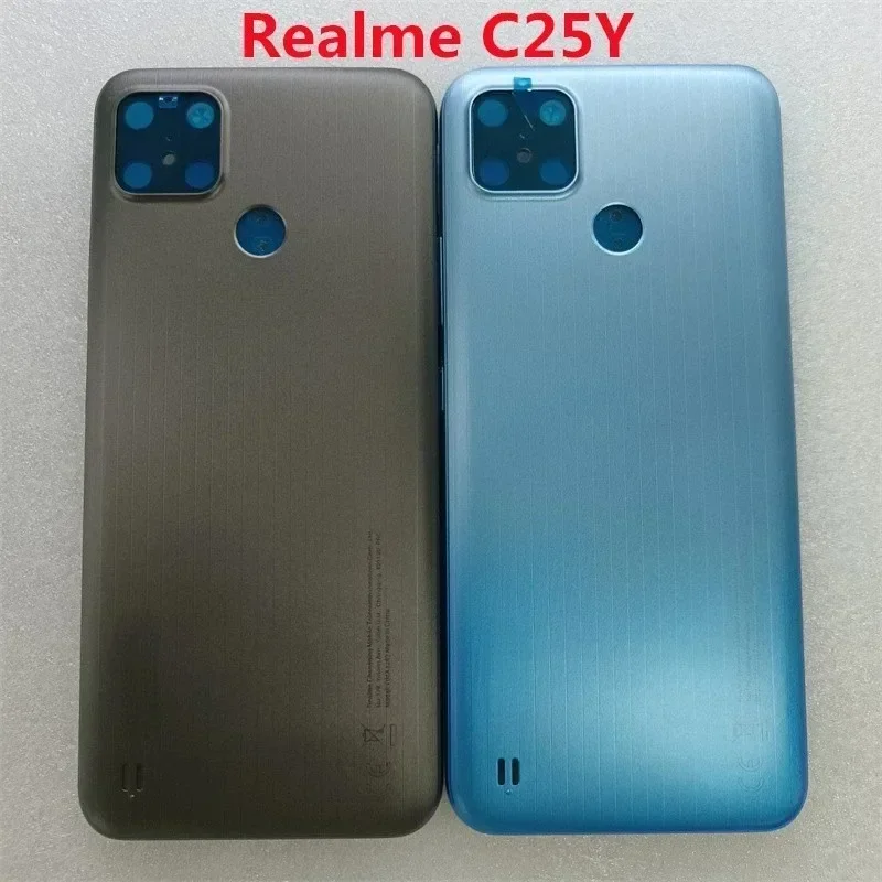 Battery Cover Back Panel Rear Housing Door Case with Power Volume Button+Camera Lens Replace for Realme C25Y C21Y