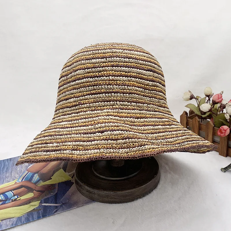 Sunlight Blocker For Summer Straw Hat Japanese And Korean Fashion Versatile Fashion Stripes Casual Folding Raffia Hat