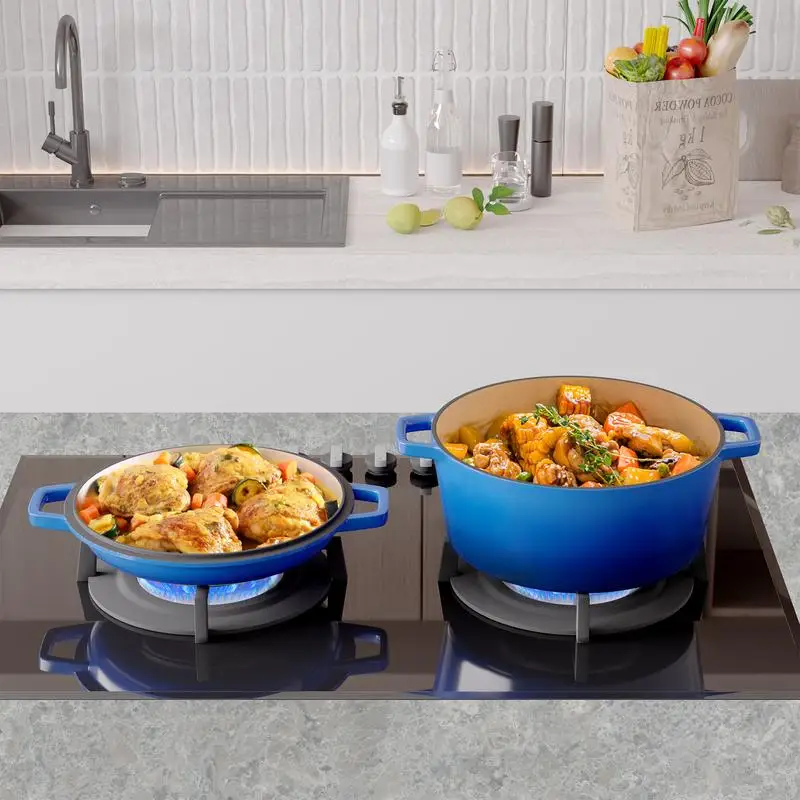 

2-in-1 Enameled Cast Iron Dutch Oven with Lid for Bread Baking, Cooking & Stewing, Heavy-Duty Nonstick, Oven Safe to 500°F,