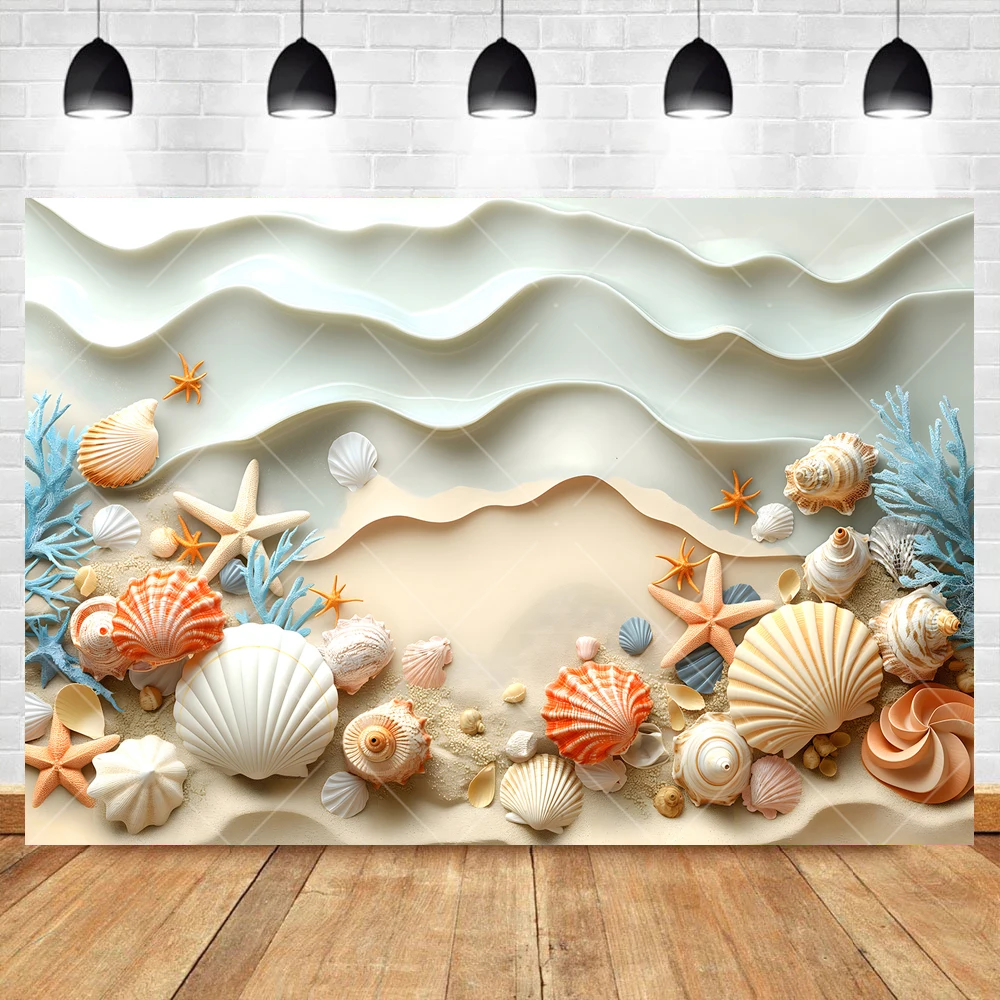 Summer Beach Shell Conch Pearl Sand Photography Background Custom Photo Studio For Kid Birthday Baby Shower Party Decor Backdrop