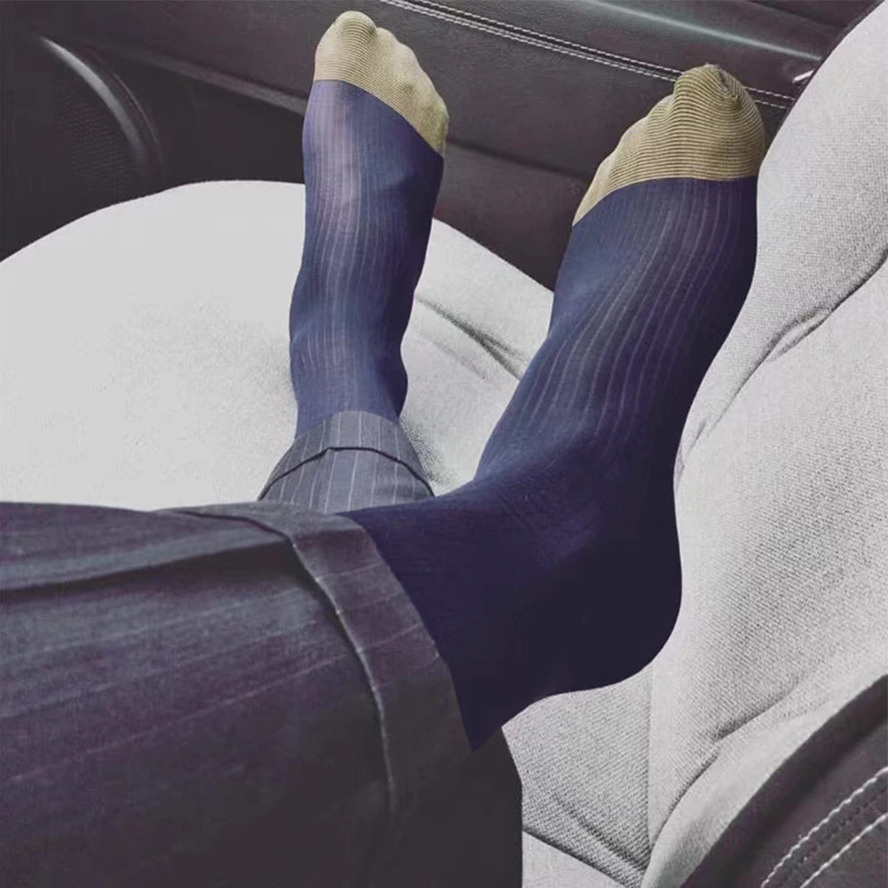 Comfortable High Quality Hot Sale Brand New Men Socks Business Socks Silky Black/Navy Mens Dress Socks See-Through