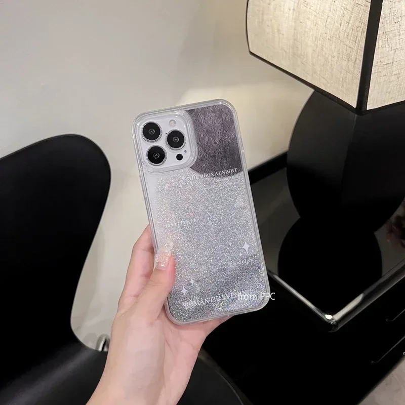 Universe Planet Glitter Powder Quicksand Case for iPhone 14 15 16 Pro Max Shockproof Silver Moving Sand Cover Luxury Funda Shell