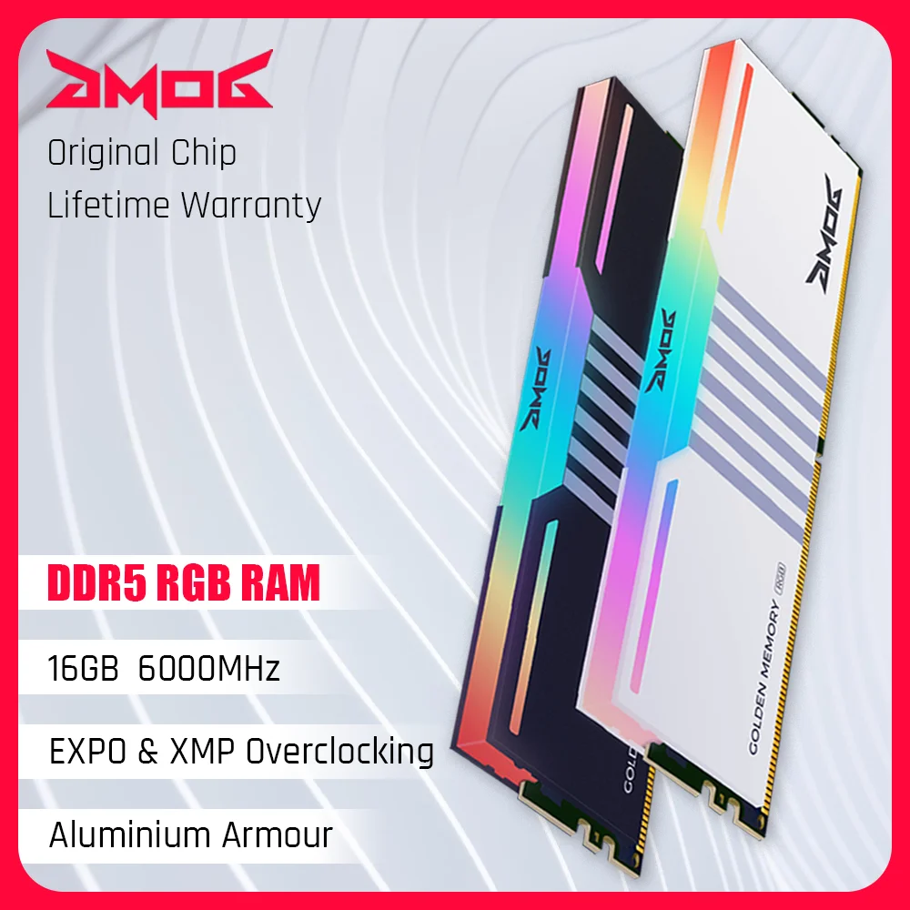 

Оперативная память GMOG RGB Memory RAM DDR5 16GB 6000MHz CL48 EXPO & XMP Overclocking Gaming Memoria RAM пожизненная гарантия с радиатором