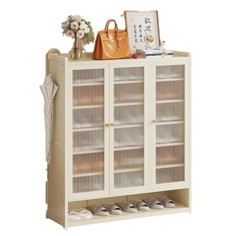 &Shoe cabinet household door indoor porch cabinet integrated explosion locker large capacity shoe rack cream white