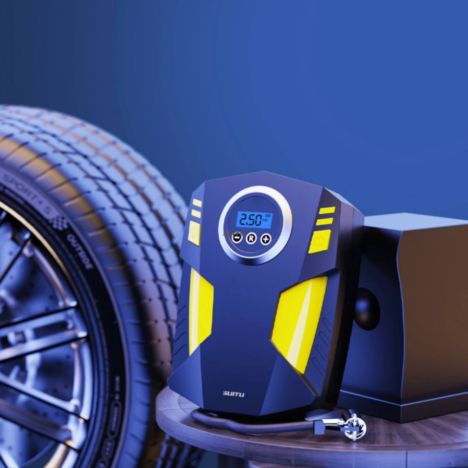 Portable Air Compressor with Pressure Gauge 12V Tire Inflator with LED Light Tire Inflator Mini Car Air Pump Quick Inflation view 6