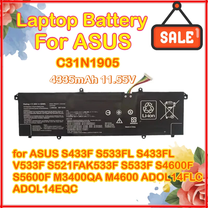 

Новый аккумулятор для ноутбука C31N1905 11,55 В 4335 мАч для ASUS VivoBook S15 S14 K533F S533FL S433FL S521FA V533F S433 M433 S533 S533EQ