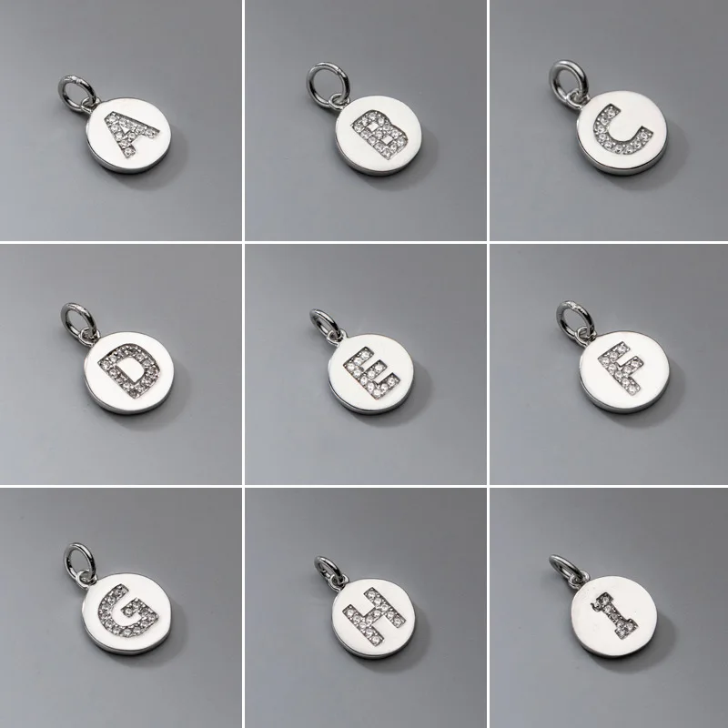 Trustdavis Real 925 Sterling Silver Simple Round 26 Letter CZ Pendant DIY Accessories For Women Wedding Fine Jewelry DG0114
