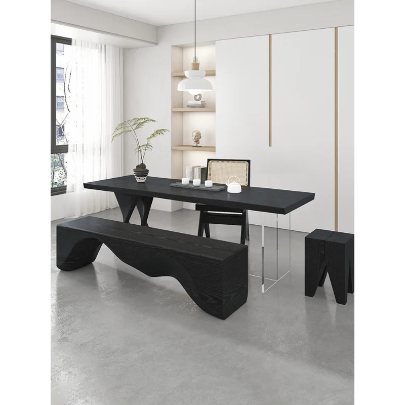 طاولة قهوة من الخشب الصلب الأسود لغرفة المعيشة، ضوء منزلي فاخر، طاولة شاي إبداعية من الأكريليك للمكتب، طاولة شاي متفحمة كبيرة