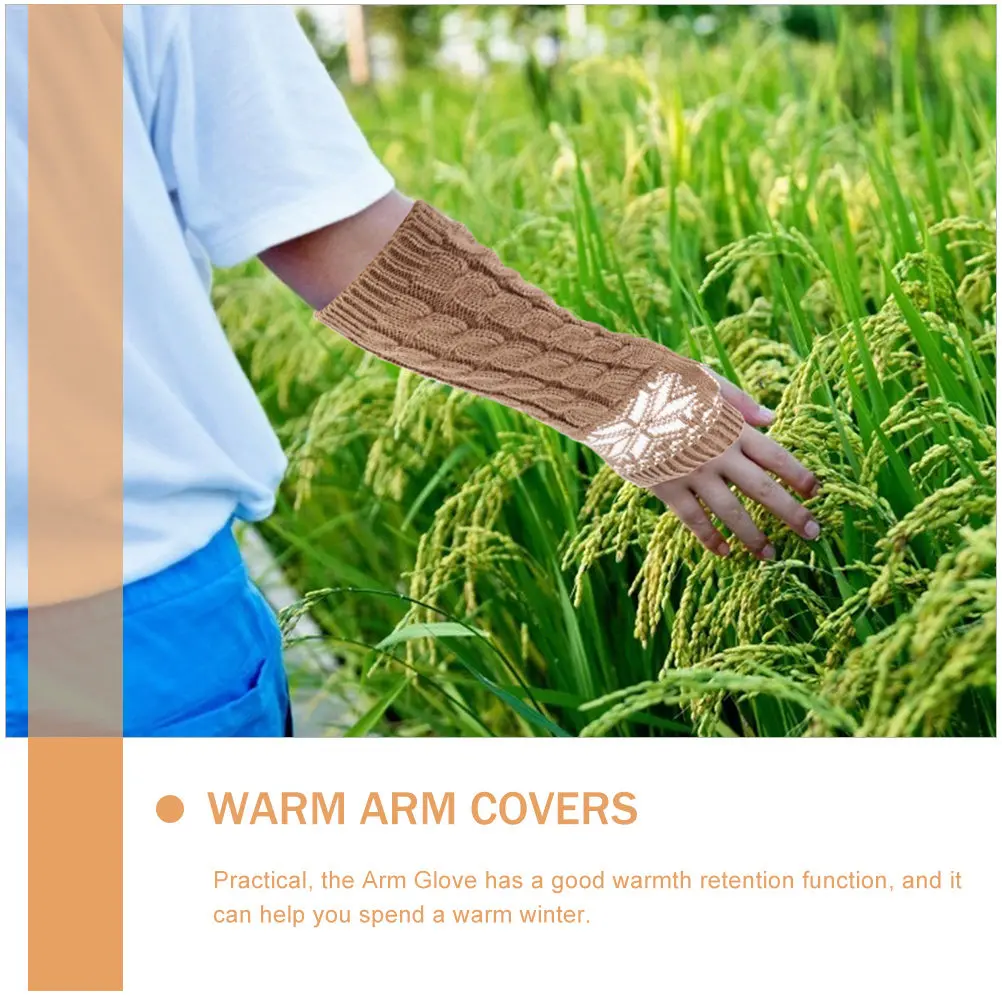 

2Pairs Christmas Arm Sleeves Winter Warmers Knitted Fingerless Gloves Lightweight Windproof Thermal Arm Covers for Outdoor