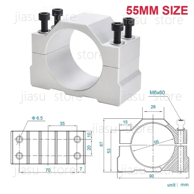 65mm 55mm 52mm 45mm Aluminum Spindle Clamp Motor Bracket with 4pcs Screw for CNC Engraving Router Machine Motor Mounting Holder