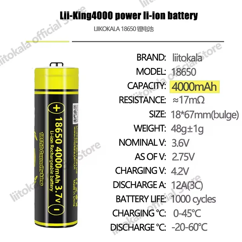 1-20 sztuk LiitoKala Lii-King4000 Najwyższa pojemność 18650 4000 mAh Bateria Oryginalne akumulatory 3,6 V do latarki — zdjęcie 4