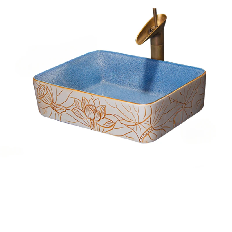 

Vintage art washbasin countertop basin rectangular bathroom countertop wash basin washbasin