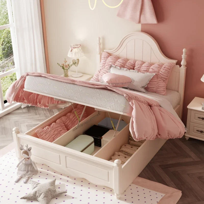 European Girls Luxury Double Bed Kids Safe Modern Loft Queen Children Double Bed Frames Princess Organizer Cama Hotel Furniture