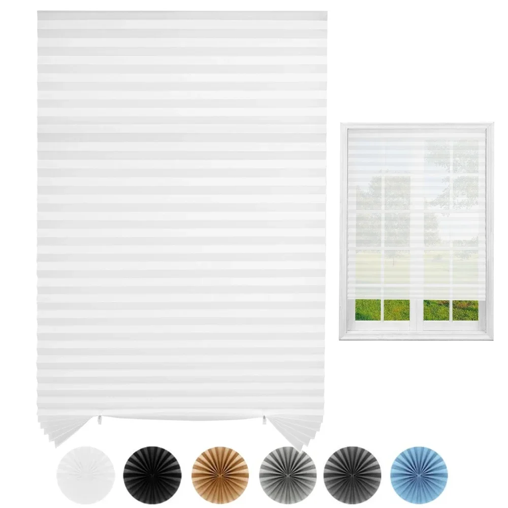 Blind for Window Self Adhesive Pleated Blinds Cordless No Drill Fabric Blinds Room Darkening Shades Blackout Shades for Bathroom