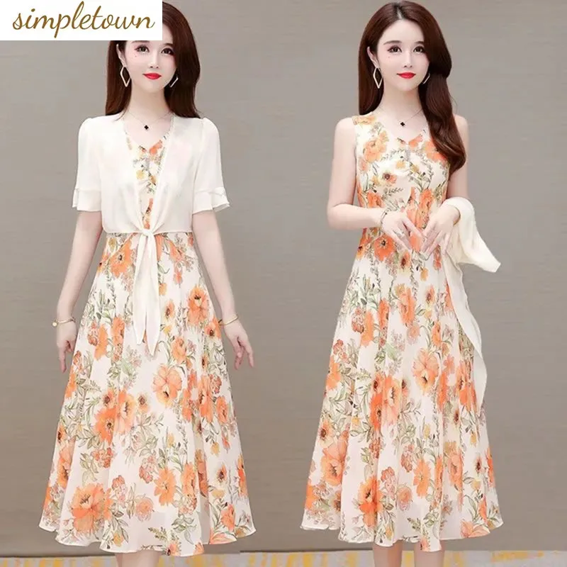 

Dressed Women's Spring/Summer 2023 New Temperament Sunscreen Age Reducing Fashion Fragmented Flower Long Dress