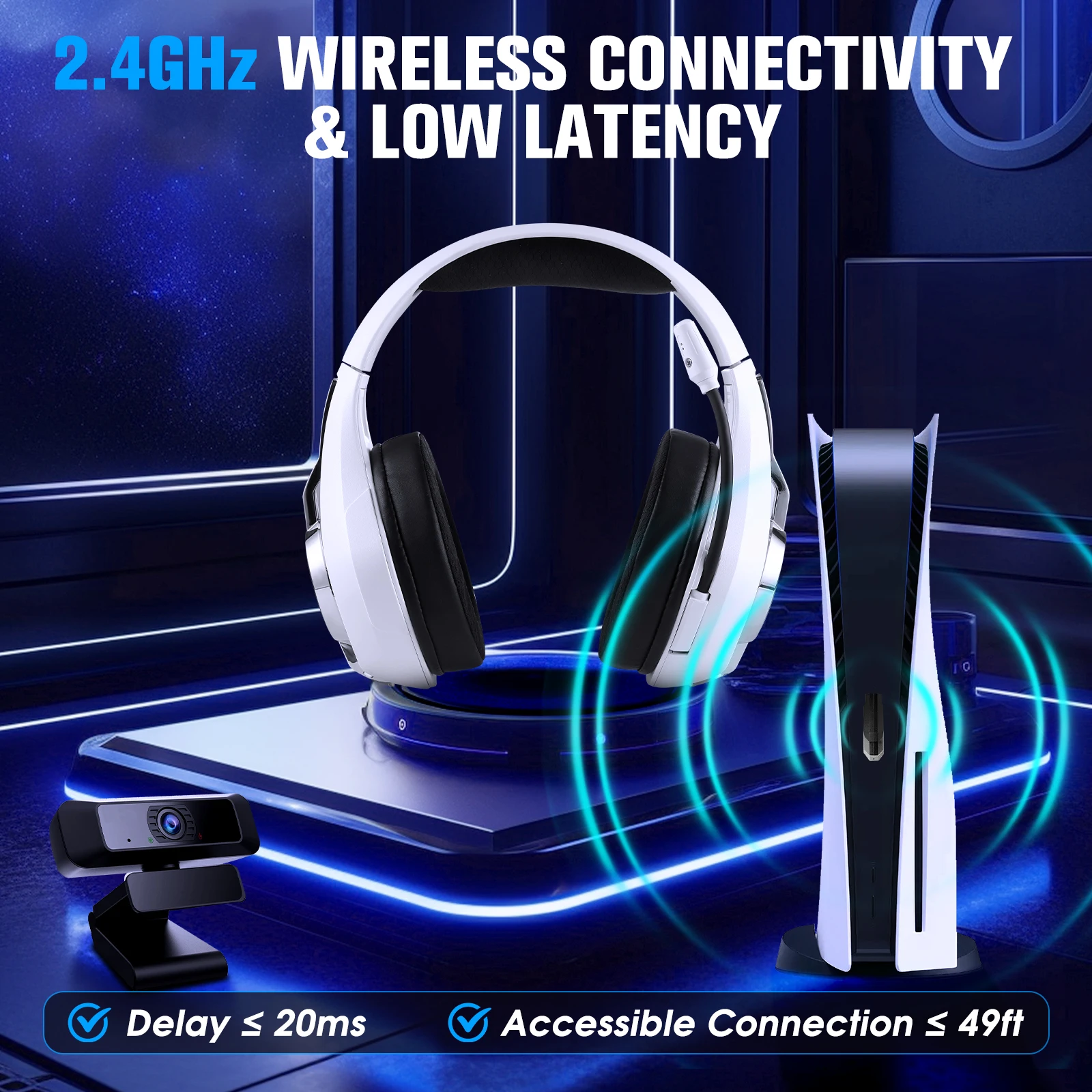 سماعات رأس ستيريو للألعاب Gs400 سلكية مع ميكروفون وإضاءة LED وإلغاء الضوضاء لجهاز Ps5 Ps4 Pc Xbox One Switch