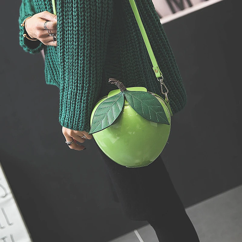 Women Cute Cartoon Bag Apple Shape New Hot Personality Shoulder Bag Girls Leaves Mini Crossbody Bags Purse Fashion Messenger Bag