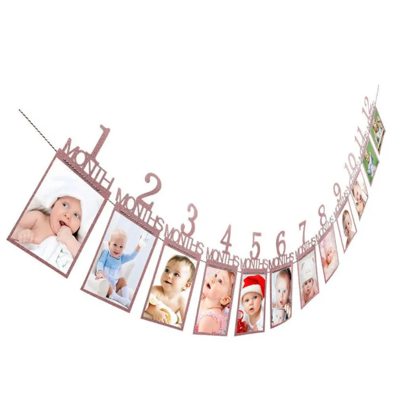 Birthday Baby 12 Months Photo Banner Newborn 1st Birthday Party Decor Photo Display Garlands Photo Showing Flags Decorations