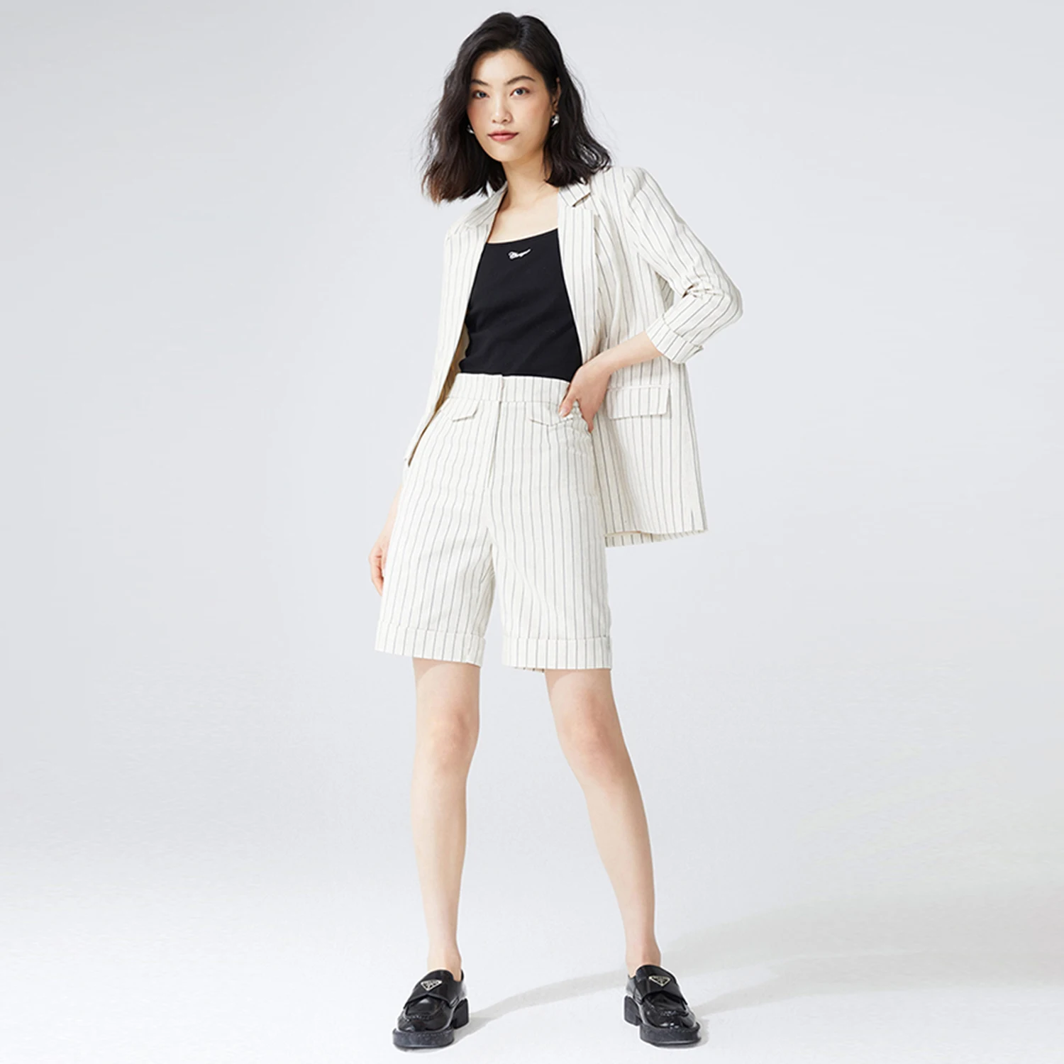 Allingentle Striped Women's 2 Piece Set Short Pants Business Suit Elegant Pantsuit Set for Office Outfits Customize