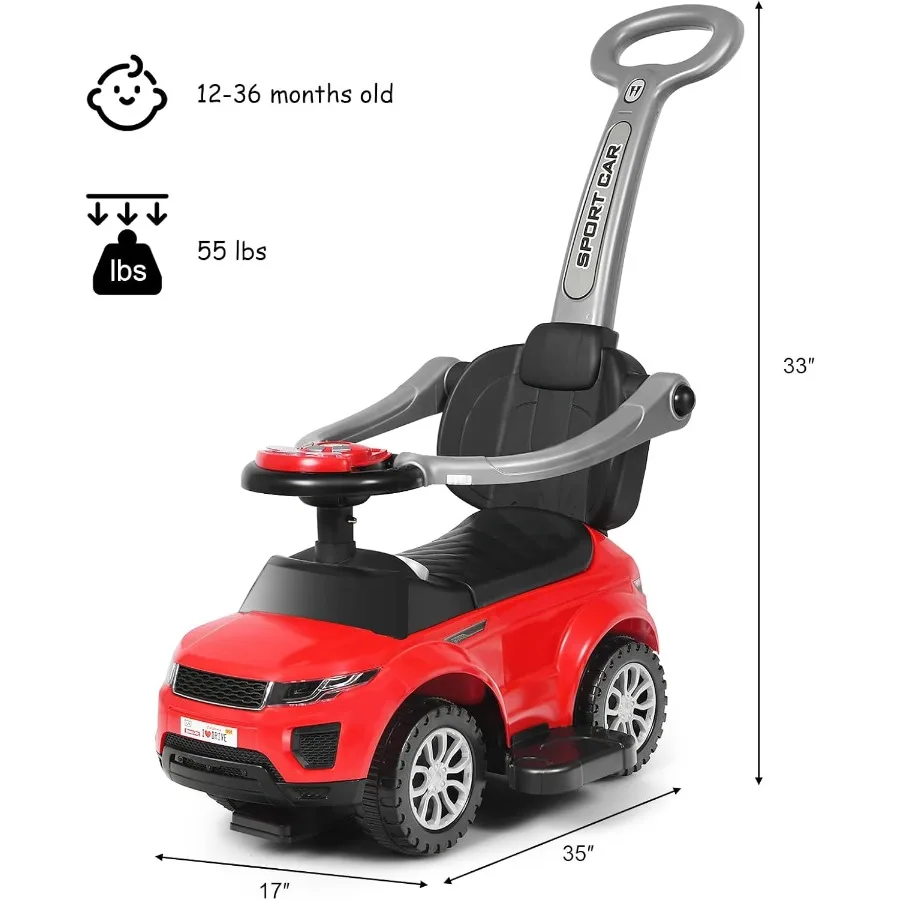 足で押す車、足で動かす車、プッシュハンドルと取り外し可能なガードレール、音と光、シート下収納付き