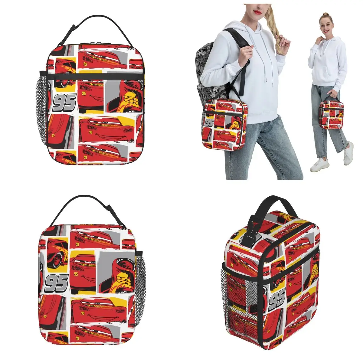 Bolsas de almuerzo con aislamiento Cars 3 Lightning McQueen Go 95, bolsa térmica grande reutilizable, fiambrera, Picnic de playa, bolsas de almacenamiento de alimentos