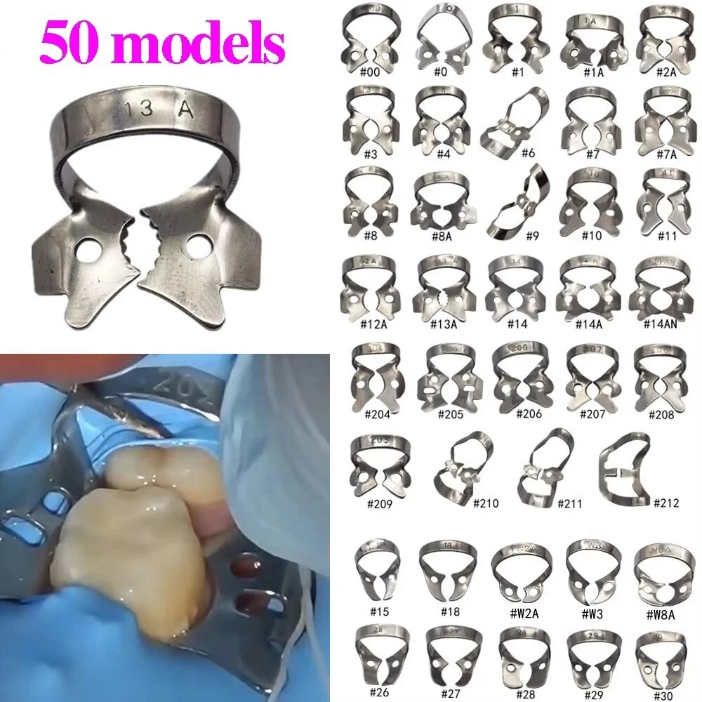 

5 шт., набор стоматологических резиновых зажимов для плотины, несколько размеров, инструменты из нержавеющей стали для эндодонтического реставративного ортодонтического использования, комплект