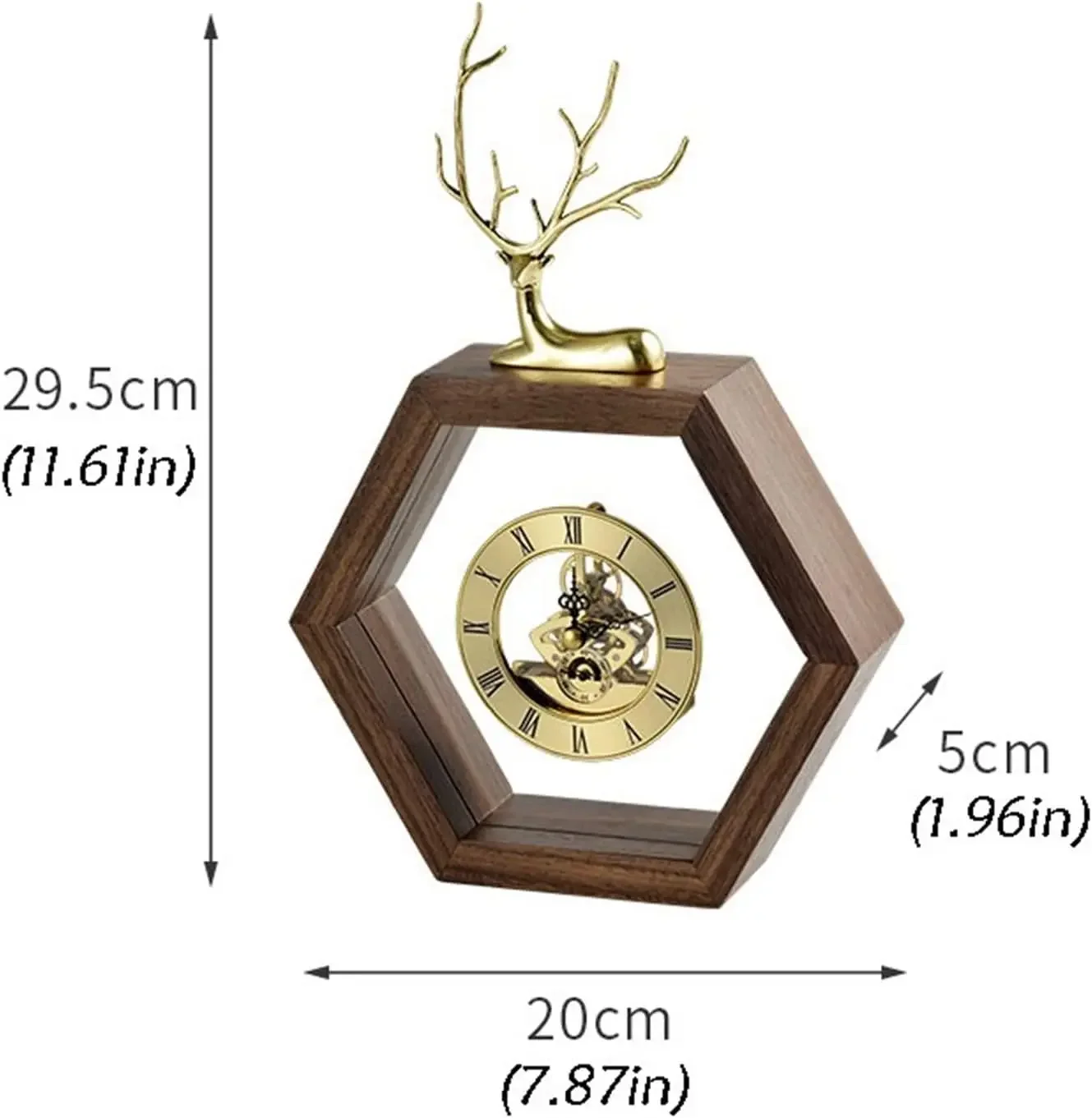 Mantle Clock Light Luxury Walnut Clock Copper Deer Shape Study Living Room Table Top Decoration Silent Desk Clock Vintage Mantel