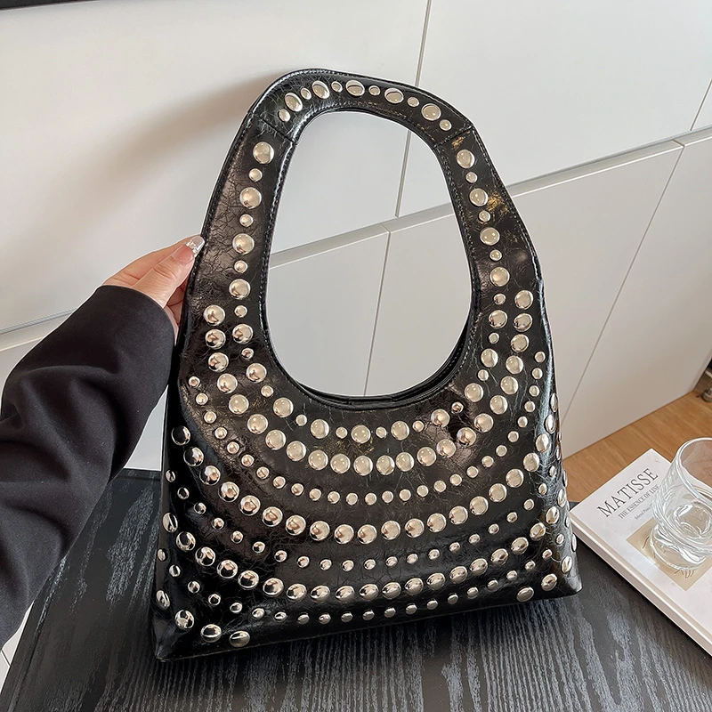 

Casual Women PU Leather Handbags Tote Bags High Quality Ladies Rivet Shoulder Bags for Women Fashion Female Solid Messenger Bag