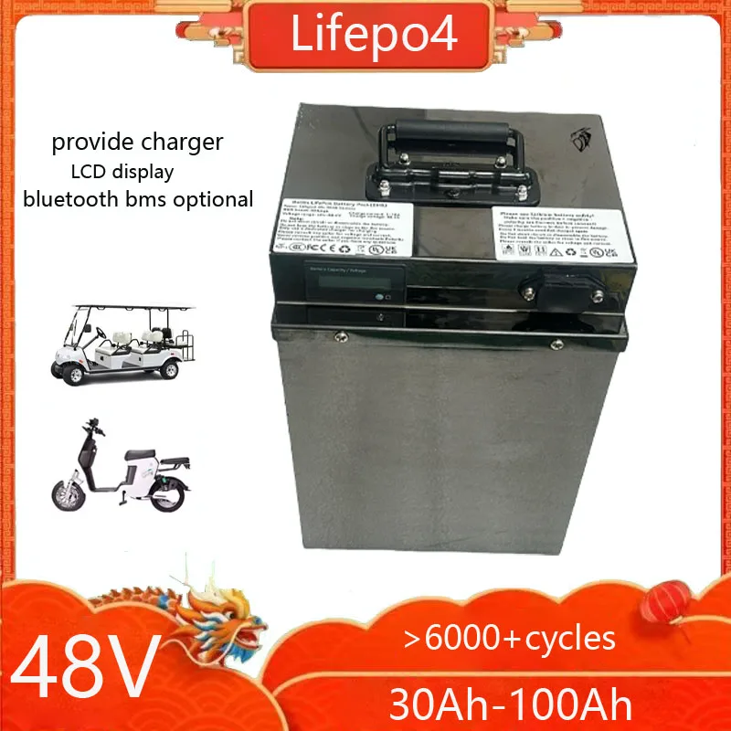 

48V Lithium Lifepo4 Battery 30Ah 40Ah 50Ah 60Ah 70Ah 80Ah 90Ah 100Ah for 1000W 1500W 2000W Golf Cart Tractor AGV Two Wheeler