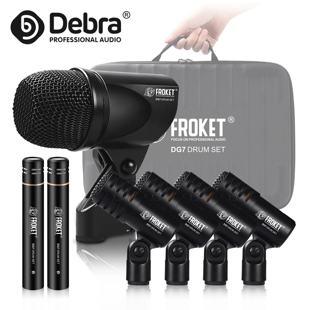 FROKET DG7 Drum Microphones kit Professional Wired Cardioid Tom Snare Evolution Series With Clip Arm Mount High quality