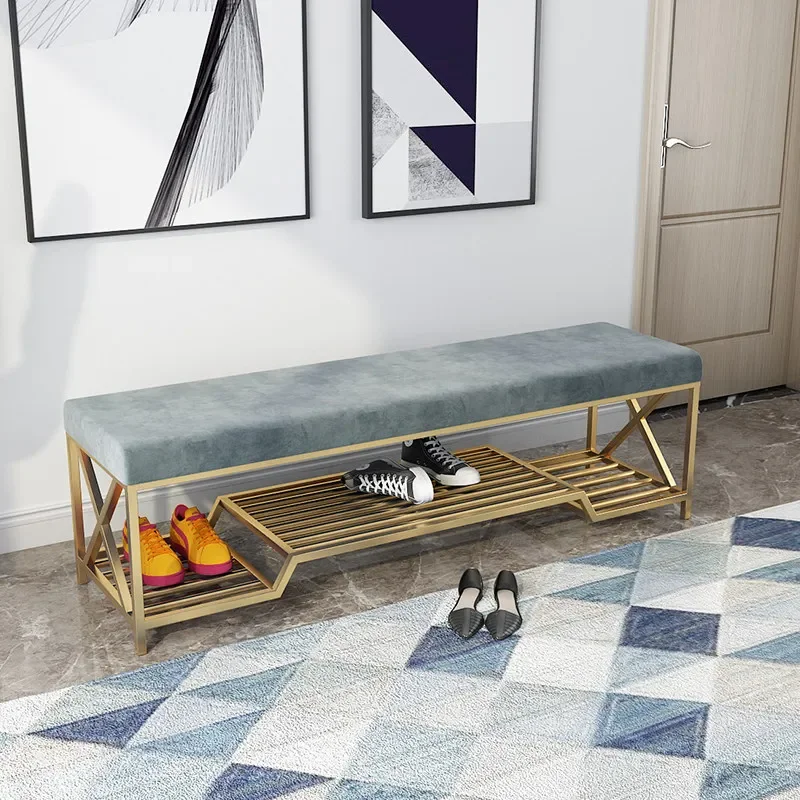 Nordic home shoe changing stool door shoe cabinet can sit wrought iron storage Internet celebrity light luxury sofa long storage