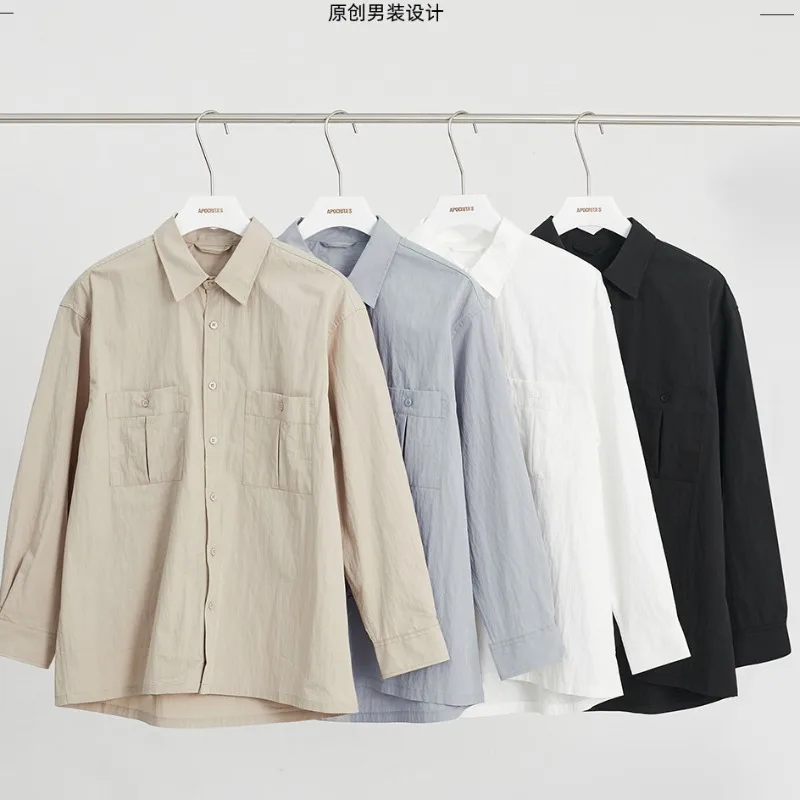 

Men's 2024 Autumn Shirt Men's Casual Long Sleeve Solid Color Senior Loose Top