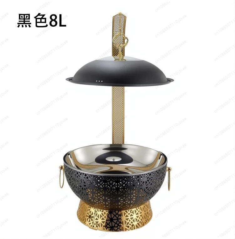 8L Stainless Steel Chafing Dish Buffet Warmer, Gold Color with Lace Edge & Swing Lid, for Hotel Restaurant Catering Use