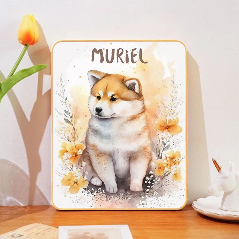 

Lovely Little Dog Custom Name Decorative Print Ornaments With Frame Poster For Table Decor Gift For Baby Cartoon art Painting