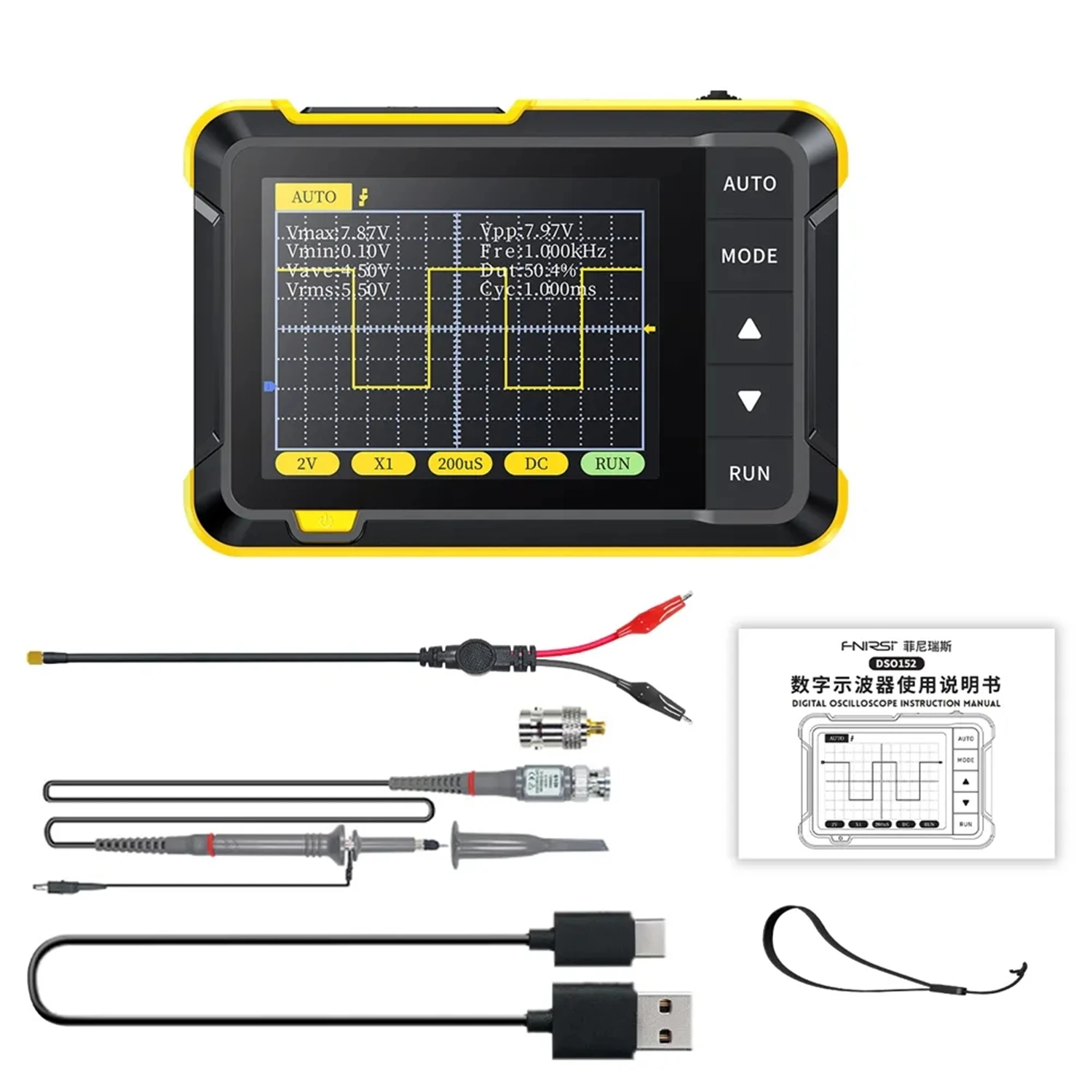 

FNIRSI DSO152 Mini Handheld Digital Oscilloscope 2023 Latest Version 2.5MSa/s 200KHz Analog Bandwidth 800 VPP with PWM Output