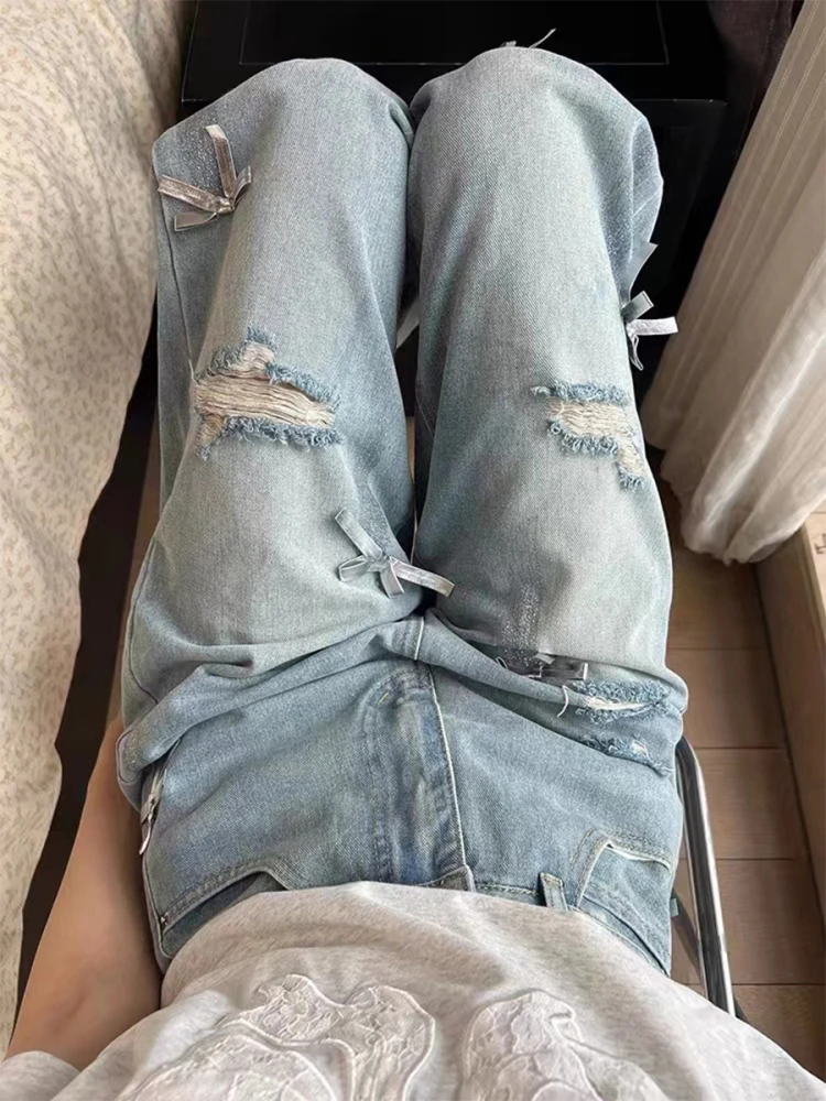 High Waist Wide Leg Jeans Women Loose Fit Denim Pants Torn Straight Leg Jeans for Pear aped Body plus Size Floor Length