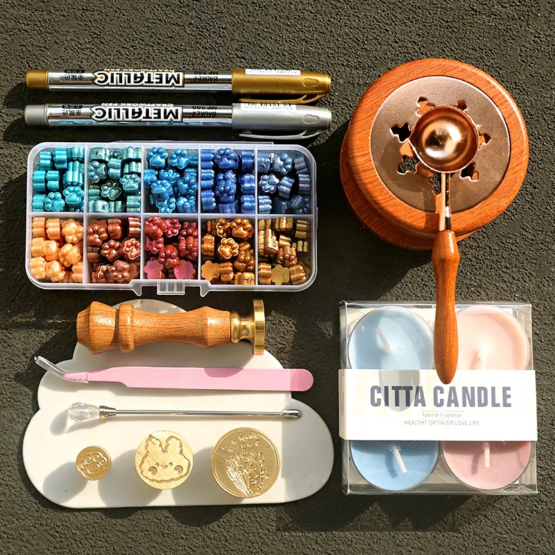 

Fire Lacquer Seal Set Full Set Of Creative Cat Claw Fire Lacquer Seal Wax Grain Pearlescent Mixed Color Envelope Sealing Fire La