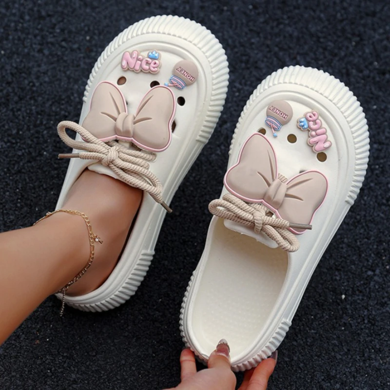 

Women Fashion Clogs DIY Cute Bowknot Summer Platform Shoes Female Home Street Slippers Soft EVA Close Toe Girls Beach Sandals