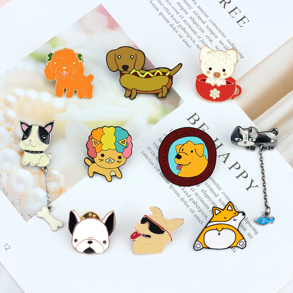 Bella collezione di cani animali spilla smaltata Cartoon Funny Cute Pet Puppy Pins zaino camicie accessori per Badge con risvolto regali per bambini